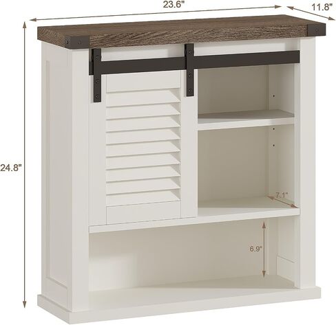 ChooChoo Farmhouse Wall Cabinet, Medicine Cabinets for Bathroom with Sliding Barn Door, Decorative Bathroom Wall Cabinet with Adjustable Shelves Space Saver, Farmhouse White in Saudi Arabia