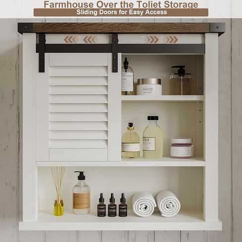 ChooChoo Farmhouse Wall Cabinet, Medicine Cabinets for Bathroom with Sliding Barn Door, Decorative Bathroom Wall Cabinet with Adjustable Shelves Space Saver, Farmhouse White in Saudi Arabia