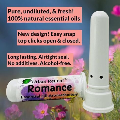 جهاز استنشاق الأنف العطري بالزيت العطري من Urban ReLeaf Romance - زيوت الحب النقية غير المخففة، سهلة الفتح. صنع فى أمريكا. خالي من الكحول. لا فوضى. حجم الجيب. in Kuwait
