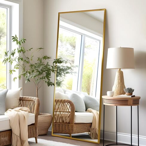 NeuType Full Length Mirror Standing Hanging or Leaning Against Wall, Large Rectangle Bedroom Mirror Floor Mirror Dressing Mirror Wall-Mounted Mirror, Aluminum Alloy Wide Frame, Titanium Gold, 65"x22" in Saudi Arabia