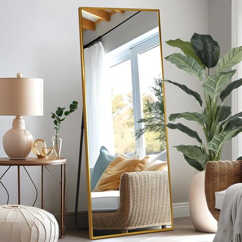 NeuType Full Length Mirror Standing Hanging or Leaning Against Wall, Large Rectangle Bedroom Mirror Floor Mirror Dressing Mirror Wall-Mounted Mirror, Aluminum Alloy Wide Frame, Titanium Gold, 65"x22" in Saudi Arabia