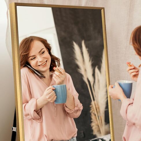 NeuType Full Length Mirror Standing Hanging or Leaning Against Wall, Large Rectangle Bedroom Mirror Floor Mirror Dressing Mirror Wall-Mounted Mirror, Aluminum Alloy Wide Frame, Titanium Gold, 65"x22" in Saudi Arabia