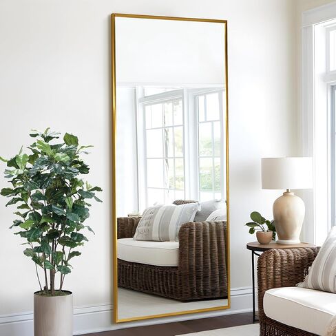 NeuType Full Length Mirror Standing Hanging or Leaning Against Wall, Large Rectangle Bedroom Mirror Floor Mirror Dressing Mirror Wall-Mounted Mirror, Aluminum Alloy Wide Frame, Titanium Gold, 65"x22" in Saudi Arabia