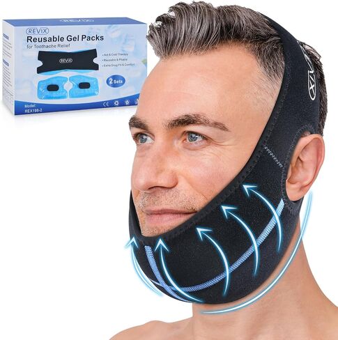 REVIX Wisdom Teeth Ice Packs for Oral Surgery Ice Head Wraps with 3D Sewing Design, Extra Snug Fit for Face Cold Packs for Dental Implants, Chin Pain & Wisdom Teeth Recovery, Black 2 Sets in Kuwait