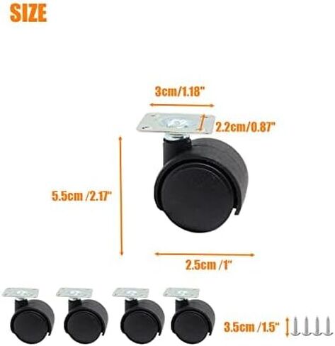 عجلات دوارة مقاس 2.54 سم، عجلات أثاث بلاستيكية من النايلون، مجموعة من 4 عجلات، عجلات أثاث بديلة شديدة التحمل in Kuwait