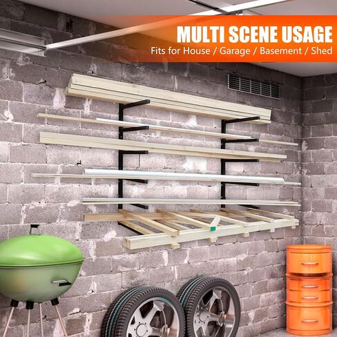 3-Tiered Collapsible Wall Mount Lumber Storage Metal Rack, 3-Level Foldable Heavy Duty Indoor Garage Wood organizer, Outdoor Adjustable Steel Multipurpose Workshop Shelf, Holds up to 330Lbs in Saudi Arabia
