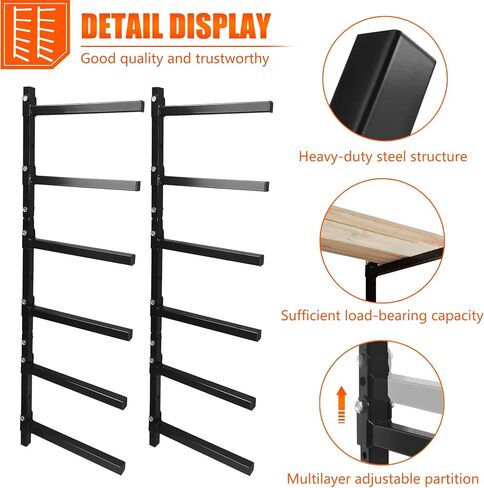 3-Tiered Collapsible Wall Mount Lumber Storage Metal Rack, 3-Level Foldable Heavy Duty Indoor Garage Wood organizer, Outdoor Adjustable Steel Multipurpose Workshop Shelf, Holds up to 330Lbs in Saudi Arabia