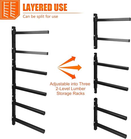 3-Tiered Collapsible Wall Mount Lumber Storage Metal Rack, 3-Level Foldable Heavy Duty Indoor Garage Wood organizer, Outdoor Adjustable Steel Multipurpose Workshop Shelf, Holds up to 330Lbs in Saudi Arabia