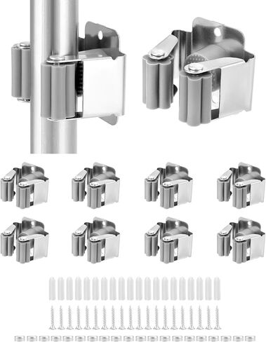QWORK Mop Broom Holder, 10 Piece Mop Holder Wall Mounted, Broom Grab Holder, for Bathroom Kitchen Office Closet Garden Garage in Saudi Arabia