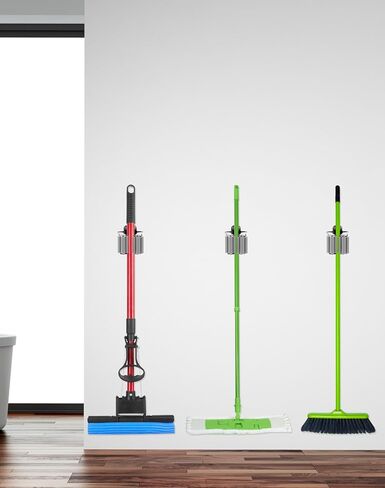 QWORK Mop Broom Holder, 10 Piece Mop Holder Wall Mounted, Broom Grab Holder, for Bathroom Kitchen Office Closet Garden Garage in Saudi Arabia