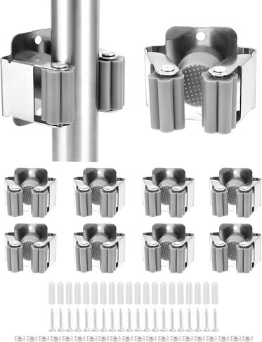 QWORK Mop Broom Holder, 10 Piece Mop Holder Wall Mounted, Broom Grab Holder, for Bathroom Kitchen Office Closet Garden Garage in Saudi Arabia