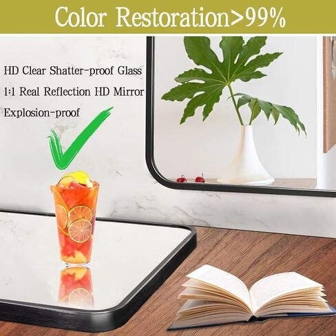 Black Vanity Mirror Bathroom for Over Sink,Wall-Mounted Aluminum Framed Mirror for Bedroom,Restroom,Corner,Modern Rounded Corner Anti-Rust Hanging Mirrors of Home-12 * 16in in Saudi Arabia