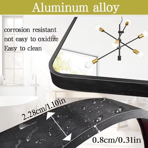 Black Vanity Mirror Bathroom for Over Sink,Wall-Mounted Aluminum Framed Mirror for Bedroom,Restroom,Corner,Modern Rounded Corner Anti-Rust Hanging Mirrors of Home-12 * 16in in Saudi Arabia