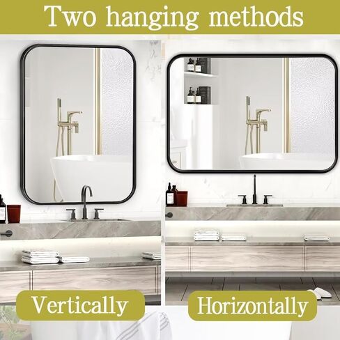 Black Vanity Mirror Bathroom for Over Sink,Wall-Mounted Aluminum Framed Mirror for Bedroom,Restroom,Corner,Modern Rounded Corner Anti-Rust Hanging Mirrors of Home-12 * 16in in Saudi Arabia