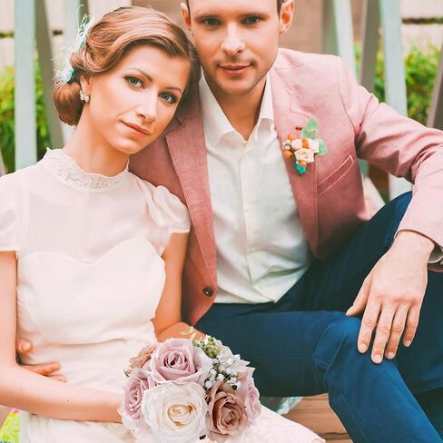 Wedding Bouquets for Bride Bridesmaid Bouquet Faux Pink Cream White Rose Artificial Silk Flowers for Wedding Party Church DIY Arrangement Valentine's Day Home Decoration, Gifts in Saudi Arabia