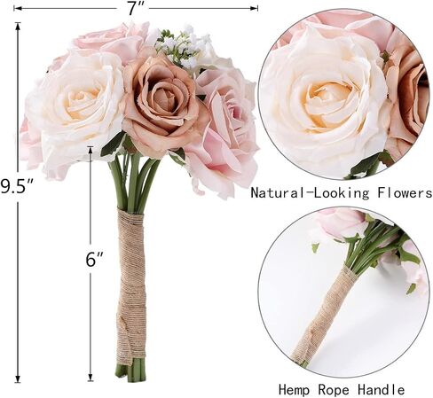 Wedding Bouquets for Bride Bridesmaid Bouquet Faux Pink Cream White Rose Artificial Silk Flowers for Wedding Party Church DIY Arrangement Valentine's Day Home Decoration, Gifts in Saudi Arabia
