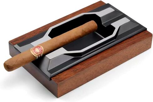Cigar Ashtray,Metal&Wood,Desktop Cigar Ash Tray Home Office Decoration Art (Black Rectangle 2) in Kuwait