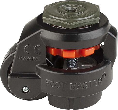 عجلة FOOTMASTER GD-60S-BLK-1/2 من النايلون وعجلة تسوية وسادة NBR، بوزن 550 رطل، مثبتة على الجذع بقطر فتحة تثبيت 0.5 بوصة، لمسة نهائية سوداء in Kuwait
