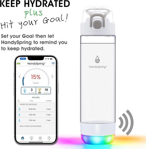 Smart Water Bottle with Reminder to Drink Water - Lights and Sound (switchable) Spout Hydrate Glow Bottle 26 oz, Track Your Sips, Smart Hydration Reminder clear water bottle (white) in Saudi Arabia