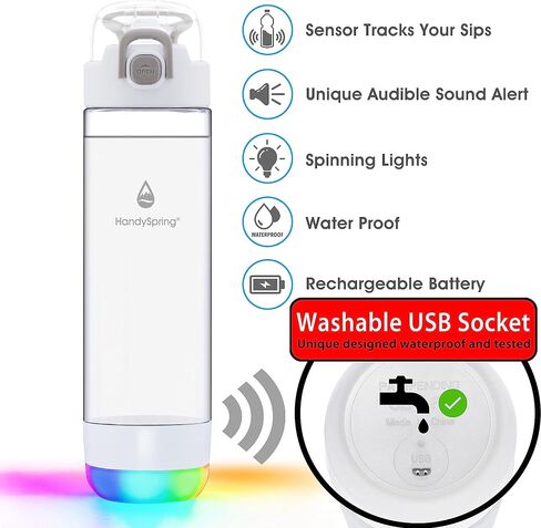 Smart Water Bottle with Reminder to Drink Water - Lights and Sound (switchable) Spout Hydrate Glow Bottle 26 oz, Track Your Sips, Smart Hydration Reminder clear water bottle (white) in Saudi Arabia