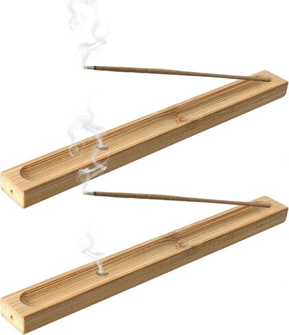 2Pcs Bamboo Incense Holder for Sticks, Handmade Incense Burner with Ash Catcher, Wooden Incense Tray for Meditation Yoga Home Decor in Saudi Arabia