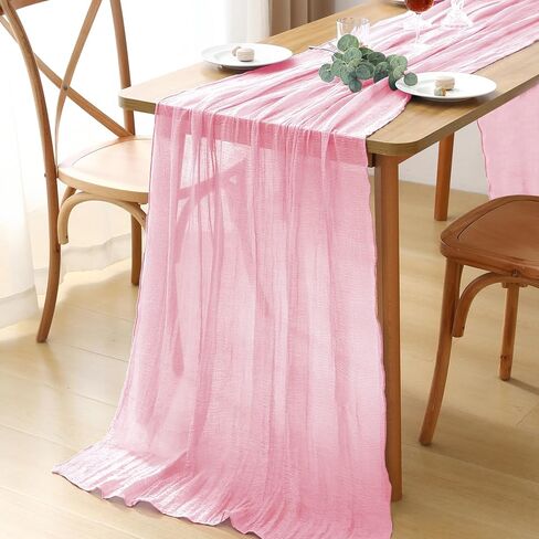 Cheesecloth Table Runner Blushing Pink 1Pcs Boho Gauze Table Runners 10FT Cheese Cloth Long Sheer Rustic Table Runner for Party Wedding Bridal Shower Decor in Saudi Arabia