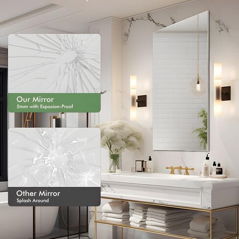 DONGFANG Frameless Mirror, Rectangle Bathroom Mirror for Wall 18'' x 24'', Upgraded Shatter-Proof Mirror for Over Sink, Bathroom Vanity, Entryway, Living Room, Gym (Hanging Horizontal or Vertical) in Saudi Arabia