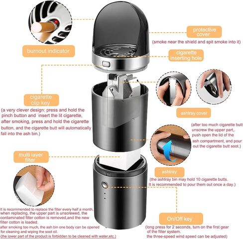 منفضة سجائر محمولة 2 في 1 متعددة الوظائف بدون دخان، منفضة سجائر USB قابلة لإعادة الشحن، منفضة سجائر إلكترونية مناسبة للمكتب المنزلي (أبيض) in Kuwait