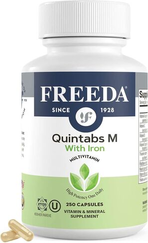 FREEDA Multivitamin One Daily – Quintabs-M with Iron – Kosher Multi Vitamins Supplements for Women Health - Multivitamins for Women & Iron-Deficient Men Adult Vitamins Multivitamin (250) in Saudi Arabia