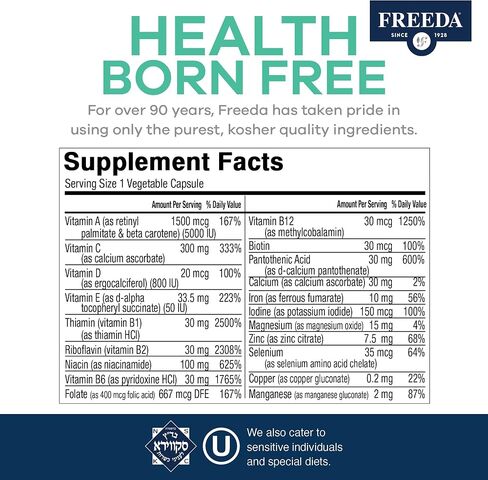 FREEDA Multivitamin One Daily – Quintabs-M with Iron – Kosher Multi Vitamins Supplements for Women Health - Multivitamins for Women & Iron-Deficient Men Adult Vitamins Multivitamin (250) in Saudi Arabia