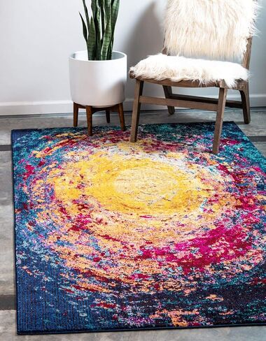 Unique Loom Estrella Collection Abstract, Gradient, Modern, Sunburst, Distressed Area Rug, 5 x 8 ft, Multi/Brown in Saudi Arabia