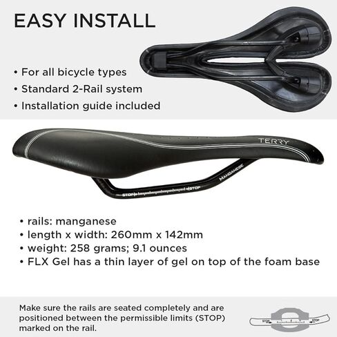 سرج Terry Bike Saddle للسيدات FLX جل - مقعد دراجة للنساء - غطاء جلد أسود - مرن ومريح in Kuwait