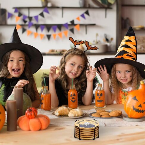 6Pcs Horror Movie Character Spooky Coasters Gift Set with Holder - Horror Movie Accessories Bar Coaster for Party Decor, Unique Halloween Round Coasters for Halloween Coffee Table Spooky Kitchen Decor in Saudi Arabia