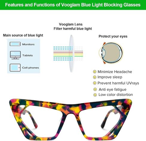VOOGLAM Cateye Blue Glasses for Women Anti Eyestrain Dry Eyes Computer Phone TV Eyewear Cadogan in Saudi Arabia