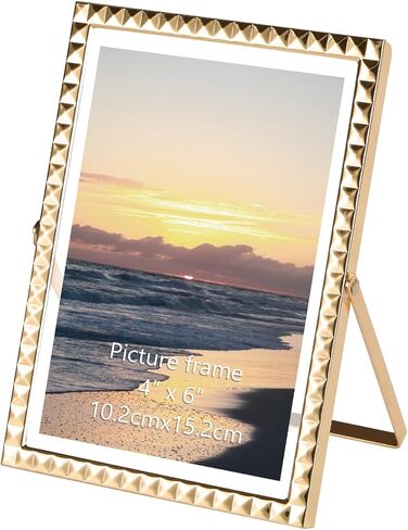 Rempry 4x6 Gold Picture Frame for Picture 3.5x5, 4 x 6 with Floating Effect, up to 5 x 7 Full Display, Gold Metal Photo Frame for Vertical Tabletop, Tempered Glass Frame for Gift in Saudi Arabia