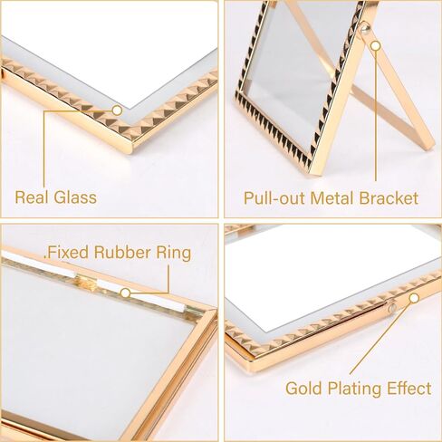 Rempry 4x6 Gold Picture Frame for Picture 3.5x5, 4 x 6 with Floating Effect, up to 5 x 7 Full Display, Gold Metal Photo Frame for Vertical Tabletop, Tempered Glass Frame for Gift in Saudi Arabia