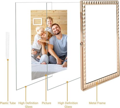 Rempry 4x6 Gold Picture Frame for Picture 3.5x5, 4 x 6 with Floating Effect, up to 5 x 7 Full Display, Gold Metal Photo Frame for Vertical Tabletop, Tempered Glass Frame for Gift in Saudi Arabia