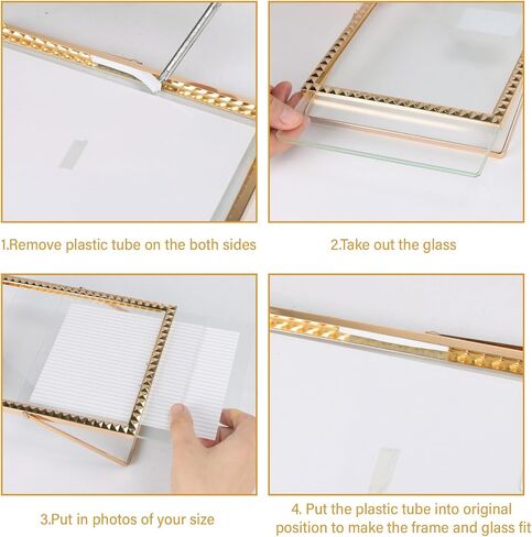 Rempry 4x6 Gold Picture Frame for Picture 3.5x5, 4 x 6 with Floating Effect, up to 5 x 7 Full Display, Gold Metal Photo Frame for Vertical Tabletop, Tempered Glass Frame for Gift in Saudi Arabia