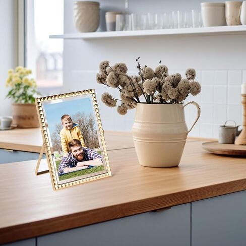 Rempry 4x6 Gold Picture Frame for Picture 3.5x5, 4 x 6 with Floating Effect, up to 5 x 7 Full Display, Gold Metal Photo Frame for Vertical Tabletop, Tempered Glass Frame for Gift in Saudi Arabia