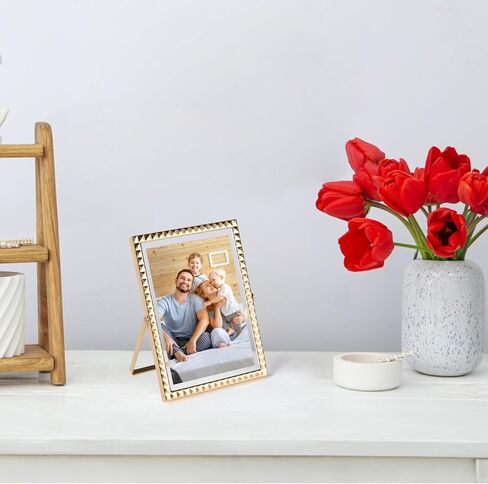 Rempry 4x6 Gold Picture Frame for Picture 3.5x5, 4 x 6 with Floating Effect, up to 5 x 7 Full Display, Gold Metal Photo Frame for Vertical Tabletop, Tempered Glass Frame for Gift in Saudi Arabia