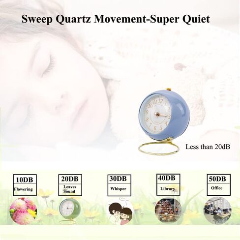 Analog Alarm Clocks, Retro Small Metal Table Clock Silent Non-Ticking Desk Clock Battery Operated with Backlight for Living Room Bedroom Office Kids Kitchen Besides Desktop in Saudi Arabia