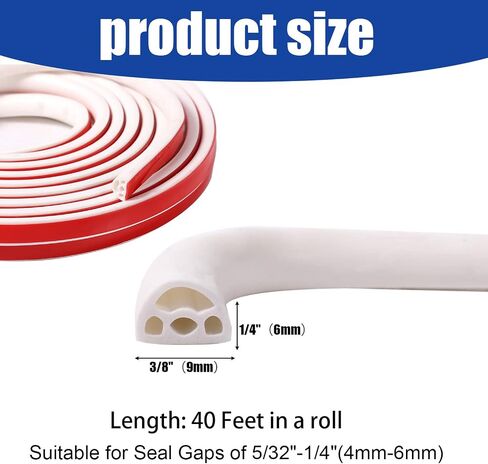 Silicone Weather Stripping Door Seal, 40ft Silicone Door Weather Stripping Multifunctional Self Adhesive Door Seal Strip Soundproof for Door & Window, Easy Cut in Saudi Arabia