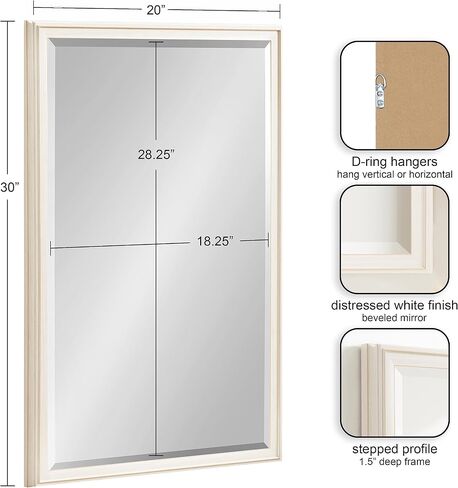 Kate and Laurel Oakhurst Traditional Rectangular Wall Mirror, 18 x 24, Soft White, Distressed Vintage Rectangle Vanity Mirror for Use as Bathroom Mirror for Over Sink or Refined Entryway Mirror in Saudi Arabia