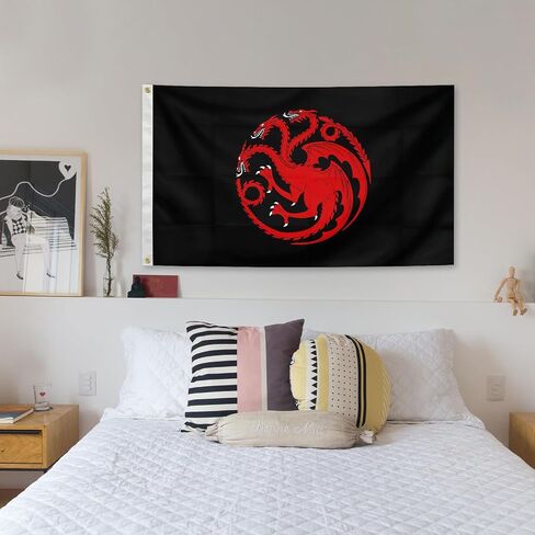 Generic House FlagTargaryen Tapestry Decoration with 2 Brass Grommets 3x5 Ft for College Dorm Room Decor,Outdoor Bedroom Decor, black in Saudi Arabia
