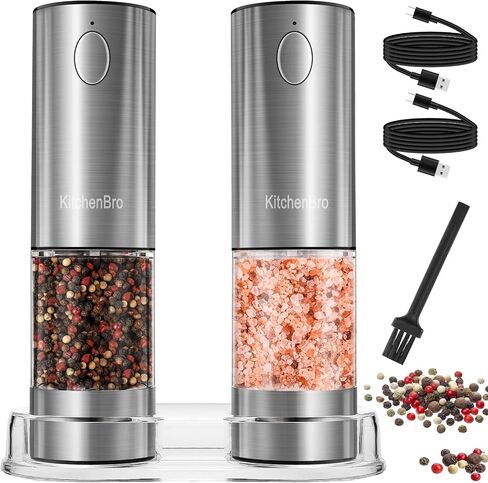 Electric Salt and Pepper Grinder Set 6 Levels Adjustable Coarseness Refillable Stainless Steel Auto Salt and Pepper Grinder Mill Usb Rechargeable with Lights in Saudi Arabia