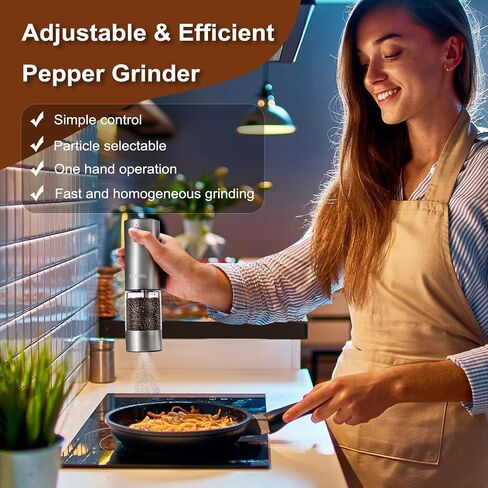 Electric Salt and Pepper Grinder Set 6 Levels Adjustable Coarseness Refillable Stainless Steel Auto Salt and Pepper Grinder Mill Usb Rechargeable with Lights in Saudi Arabia