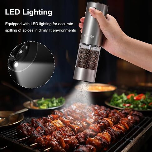 Electric Salt and Pepper Grinder Set 6 Levels Adjustable Coarseness Refillable Stainless Steel Auto Salt and Pepper Grinder Mill Usb Rechargeable with Lights in Saudi Arabia