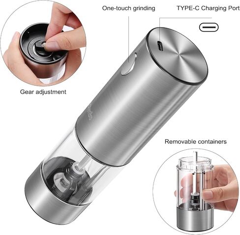 Electric Salt and Pepper Grinder Set 6 Levels Adjustable Coarseness Refillable Stainless Steel Auto Salt and Pepper Grinder Mill Usb Rechargeable with Lights in Saudi Arabia