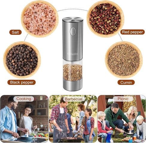 Electric Salt and Pepper Grinder Set 6 Levels Adjustable Coarseness Refillable Stainless Steel Auto Salt and Pepper Grinder Mill Usb Rechargeable with Lights in Saudi Arabia