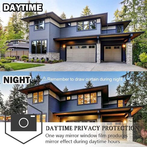 One-way privacy window film, daytime window film, sun protection and UV protection non-adhesive privacy film, reflective window film for home and office（Black Silver） in Saudi Arabia